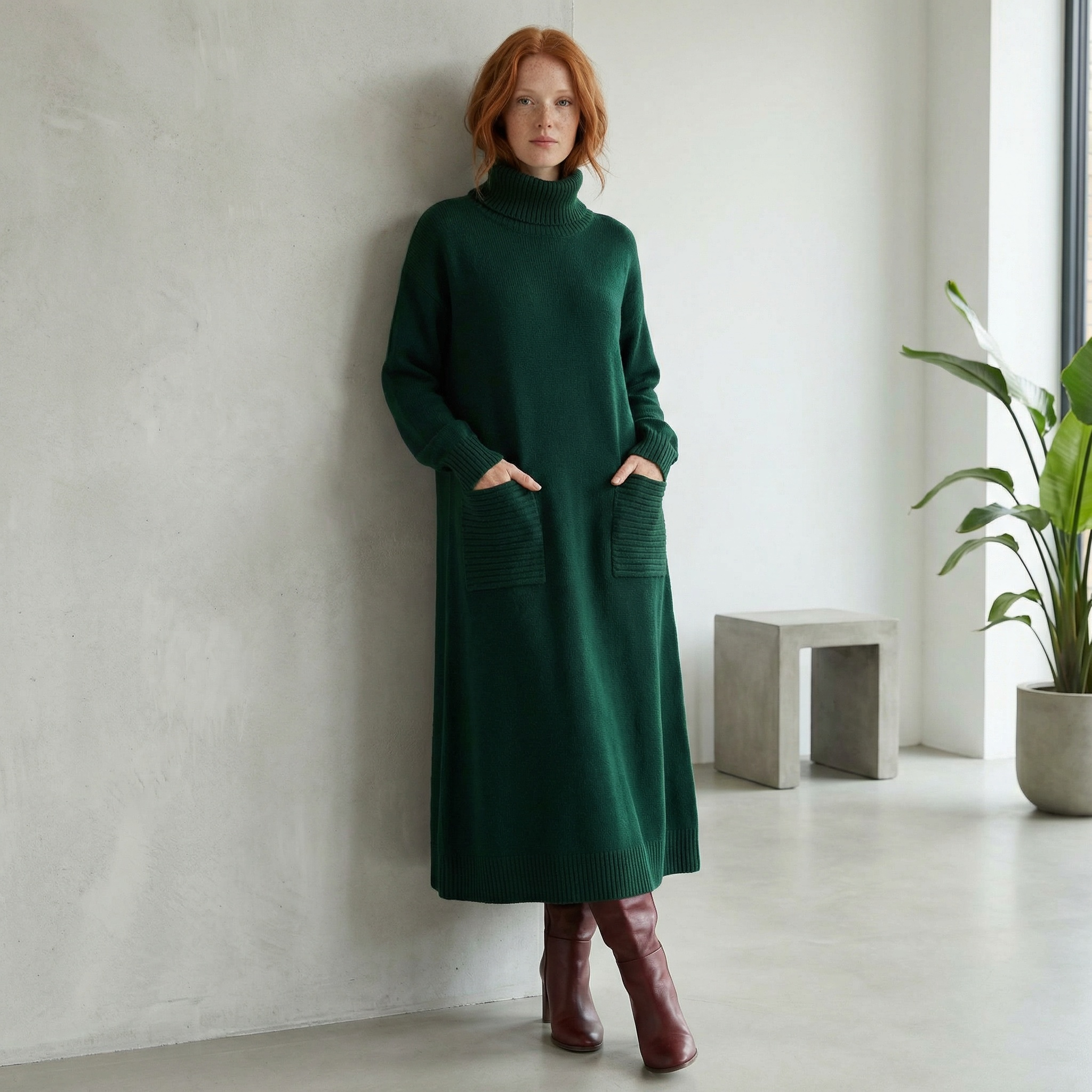 High-Neck Knitted Maxi Dress