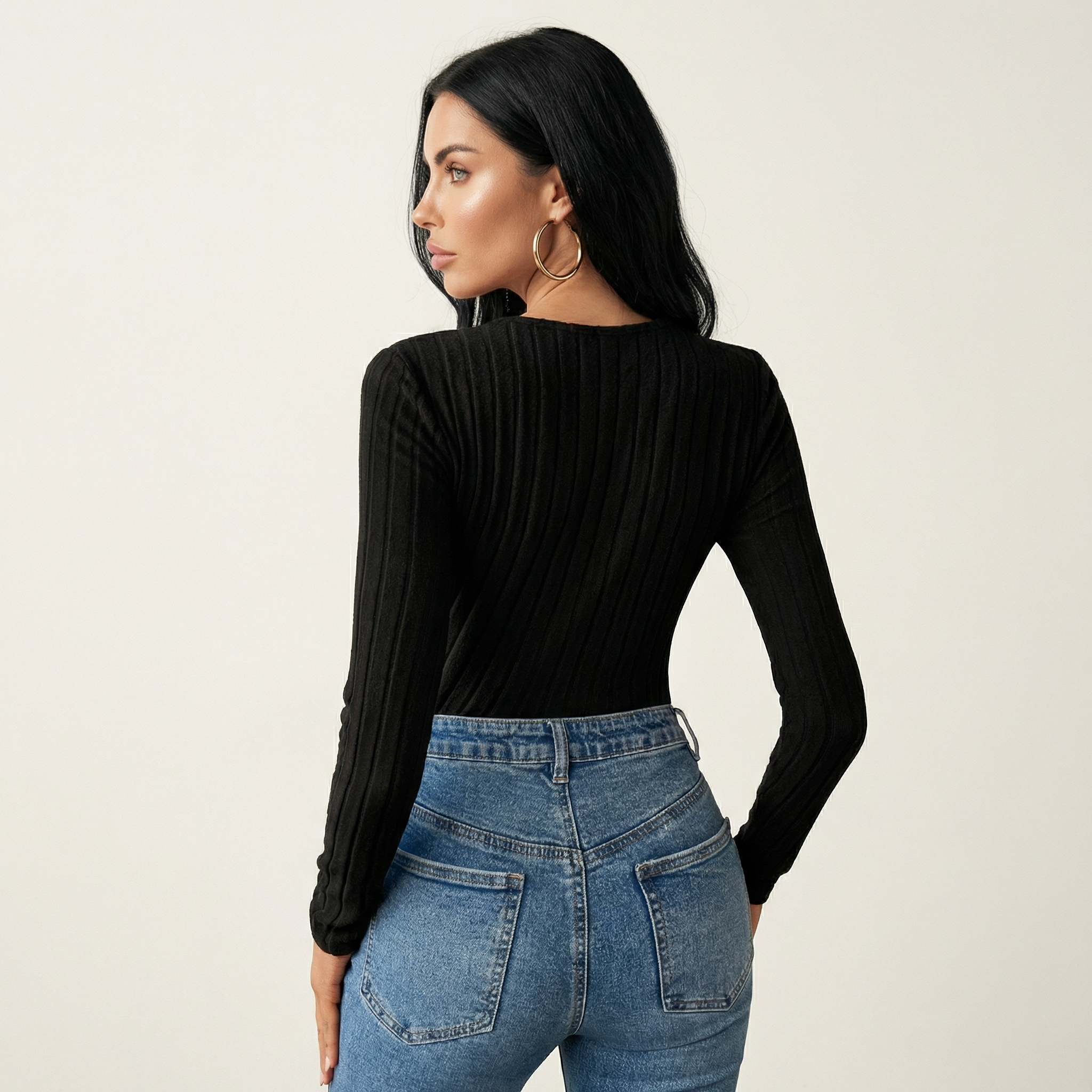 Lace Trim V-Neck Long Sleeve Top